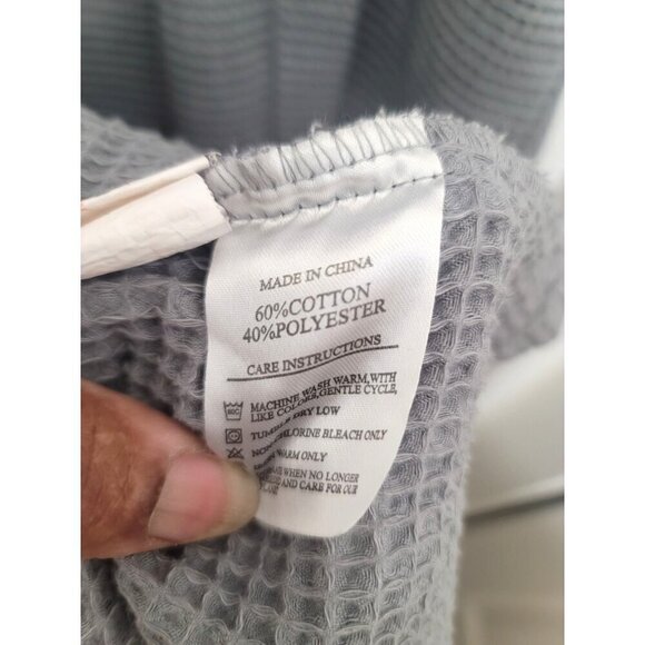 Lotus Linen Plus Size Gray Waffle Knit Bathrobe With Shawl Collar & Pockets Size - Picture 8 of 12